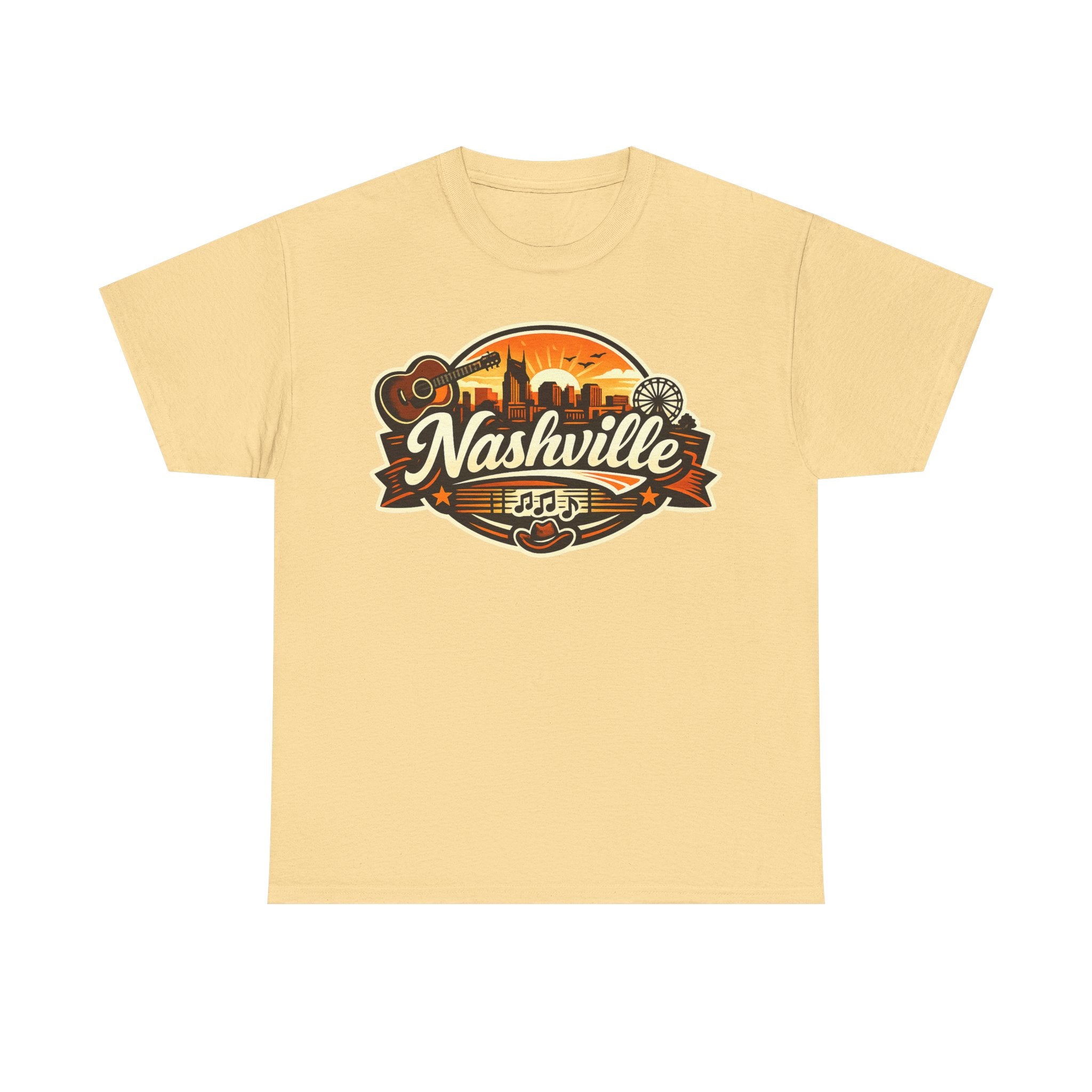 Nashville Skyline Guitar Tee – Retro Music City Souvenir Shirt