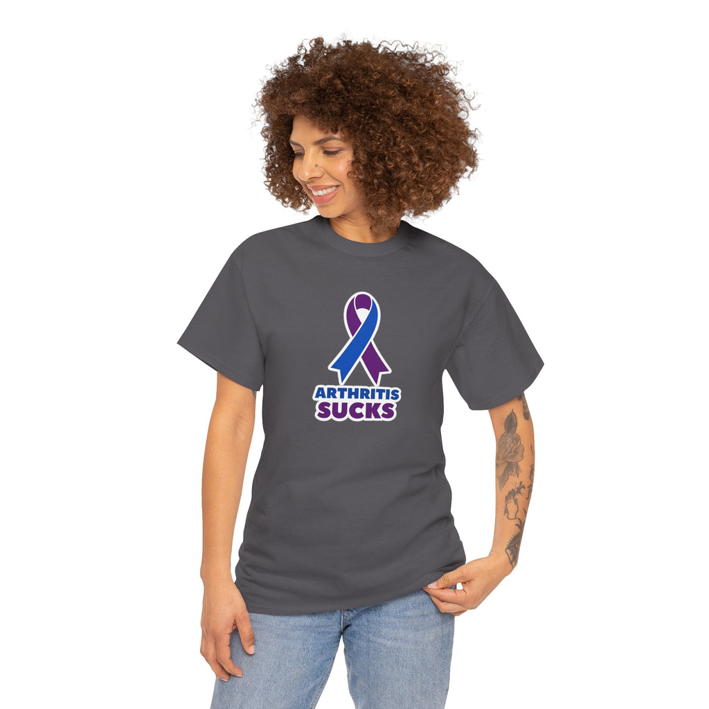 Arthritis Sucks Awareness T-Shirt — Purple & Blue Ribbon Support Tee