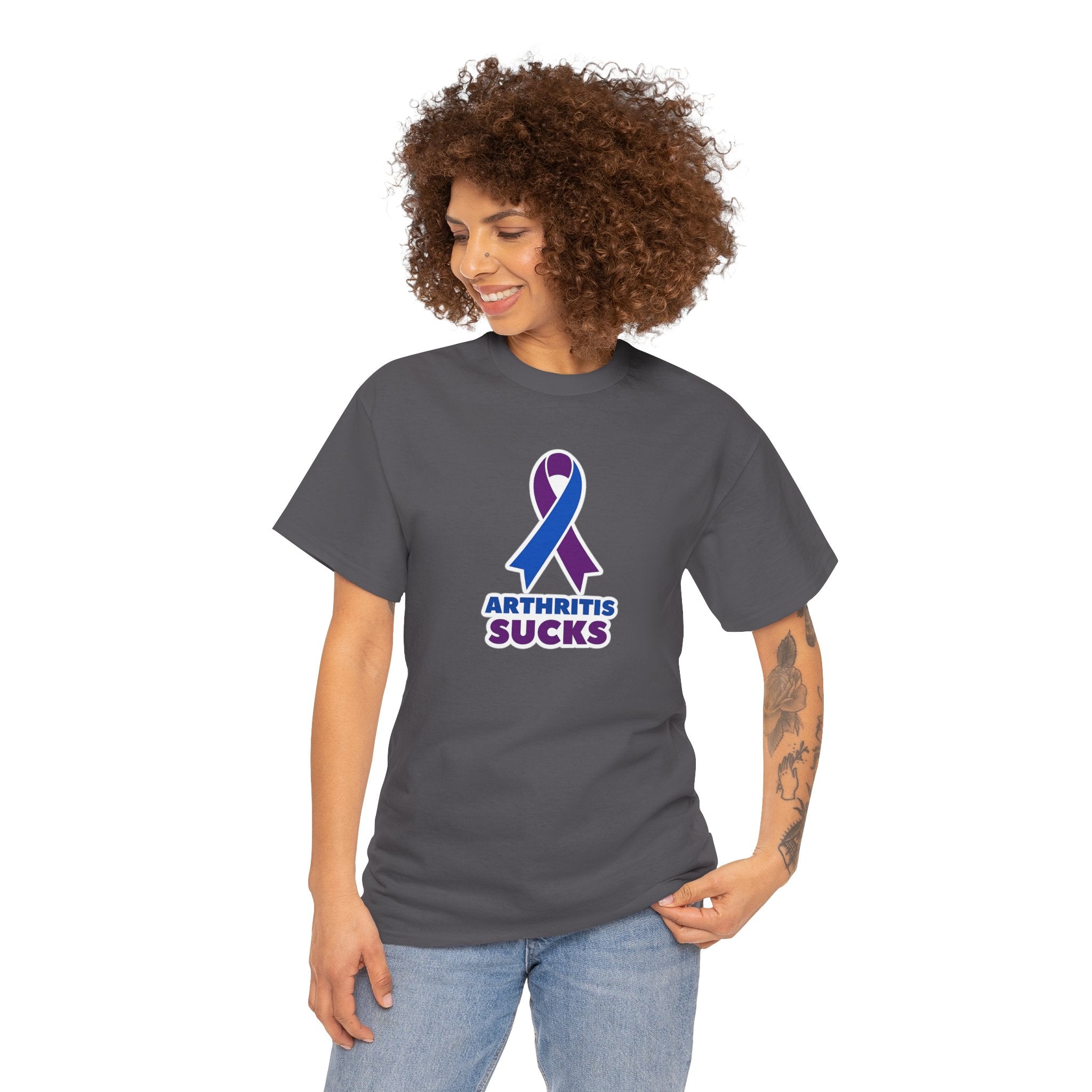 Arthritis Sucks Awareness T-Shirt — Purple & Blue Ribbon Support Tee