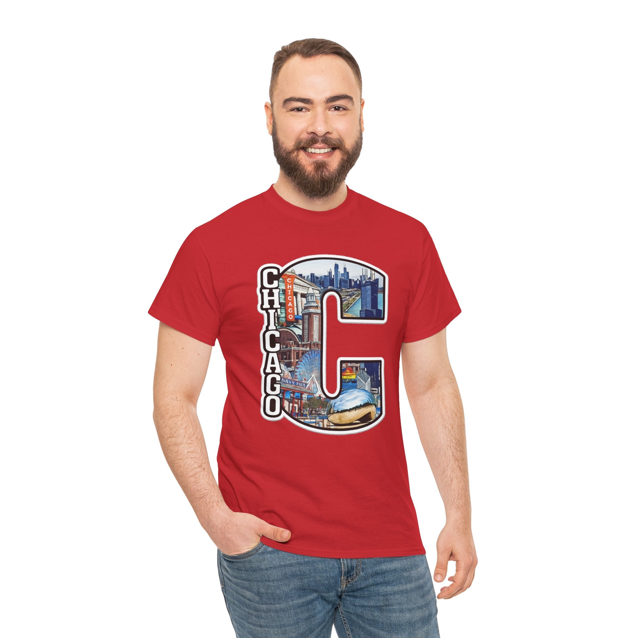 Chicago C Letter T-Shirt — City Skyline Graphic Cotton Tee