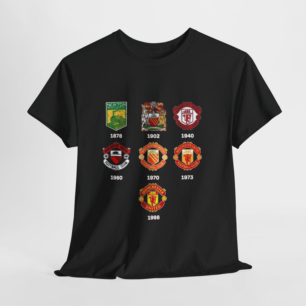 Manchester United Crest Evolution T-Shirt — Vintage Club Logo Timeline Tee