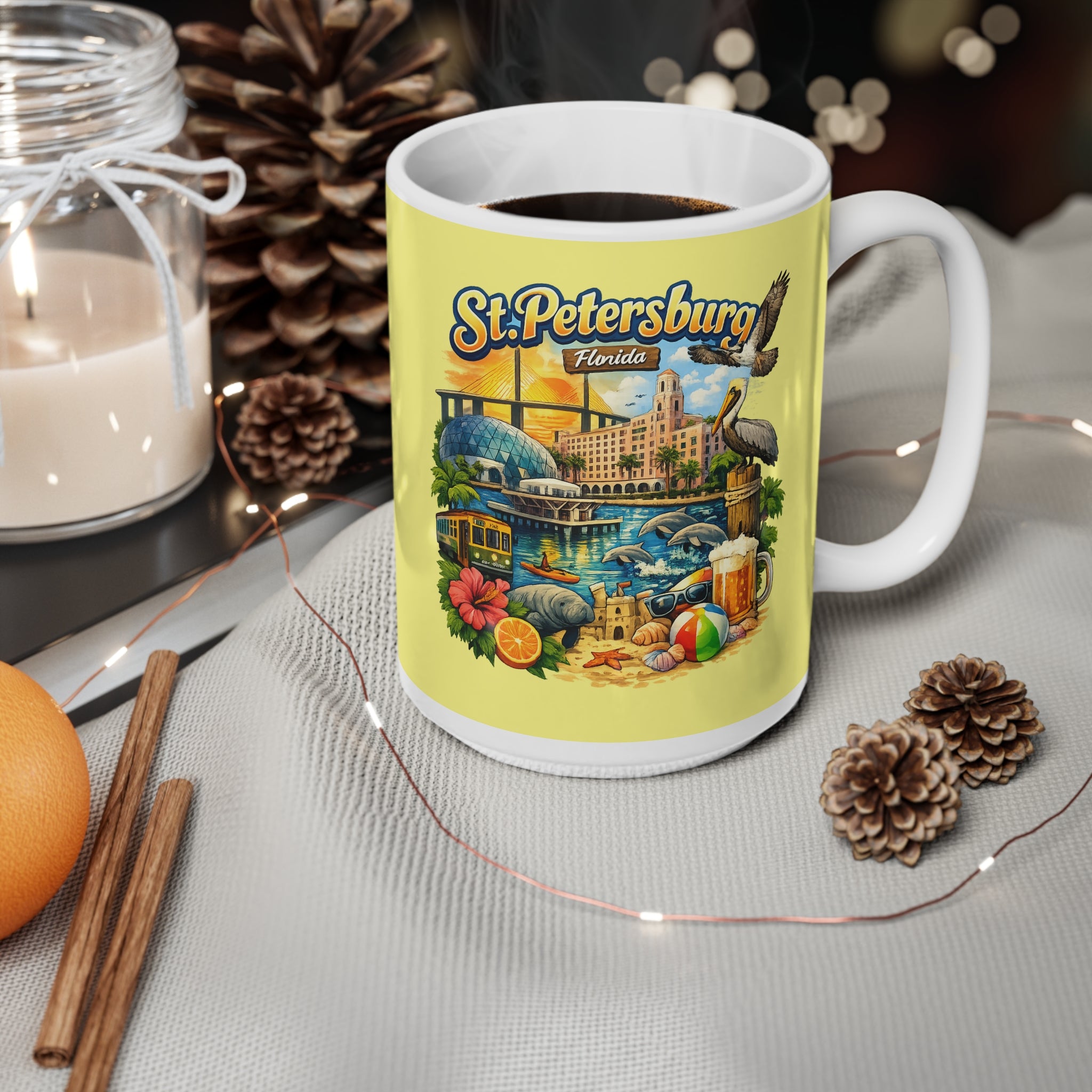 St. Petersburg Florida Retro Tourist Ceramic Coffee Mug — 11oz & 15oz