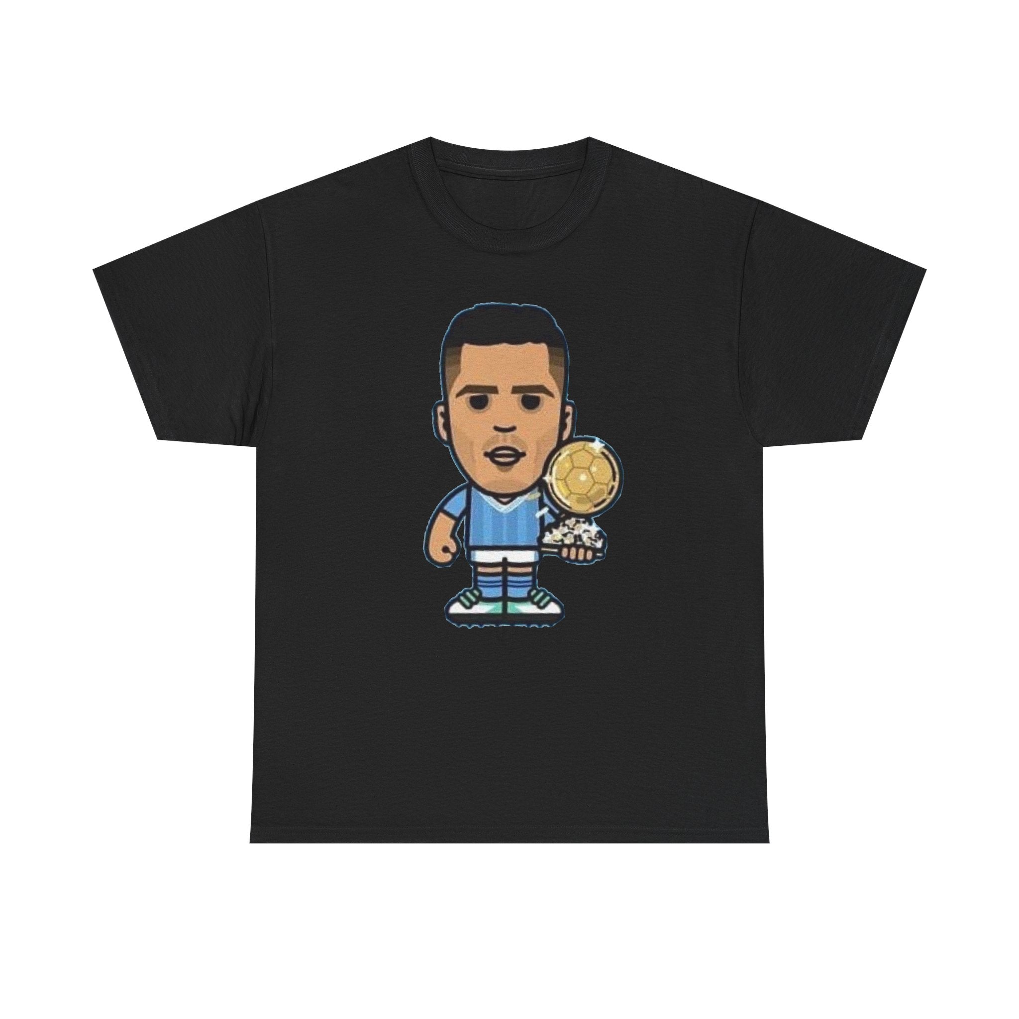 Rodri Manchester City Cartoon Tee — Player Holding Trophy Graphic Shirt
