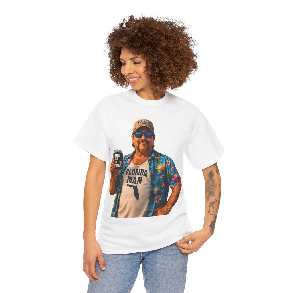 Florida Man Graphic Tee — Funny Vacation Shirt with Hawaiian Shirt Design