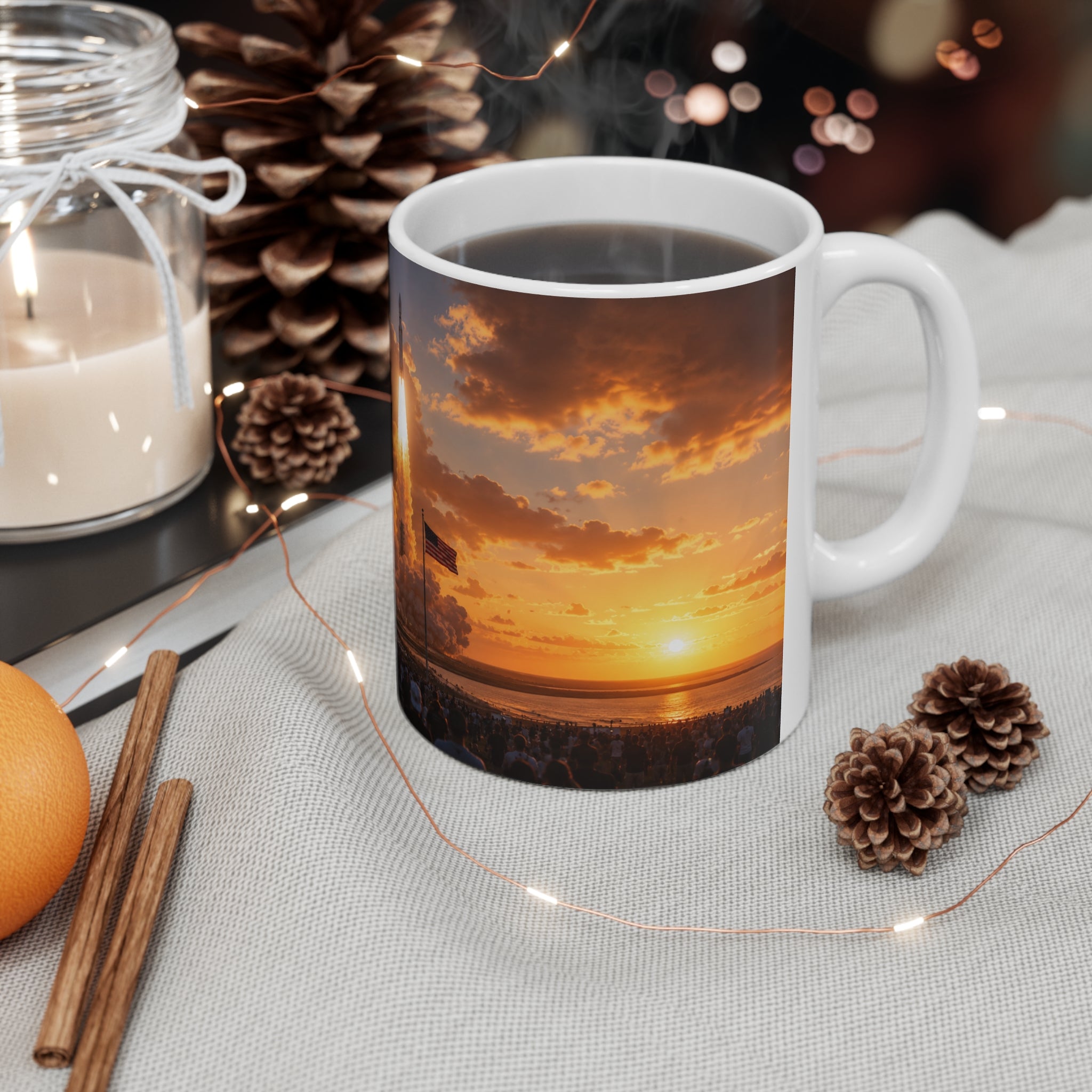 Florida Rocket Launch Coffee Mug — Sunset Space Shuttle Launch Photography Ceramic Mug (11oz & 15oz)