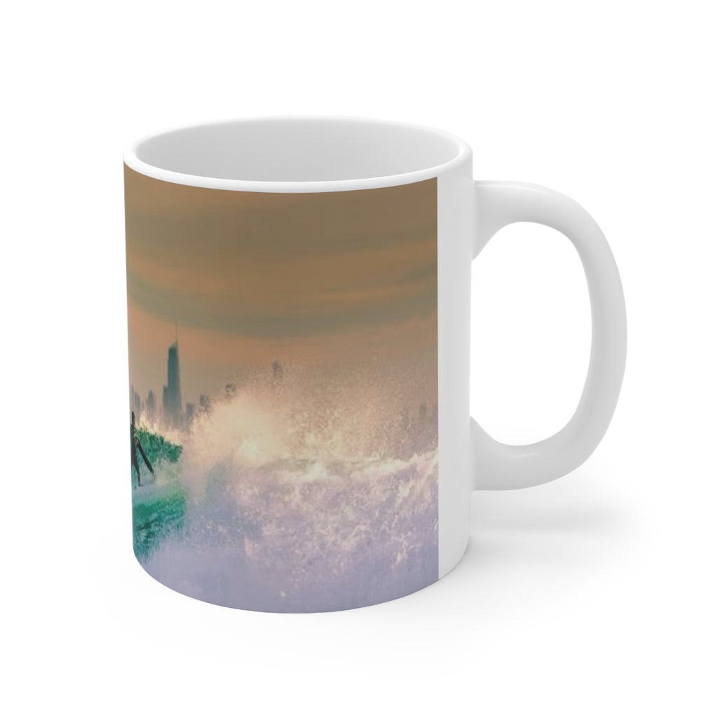 Surfer City Skyline Ceramic Coffee Mug – Ocean Wave Sunrise 11oz & 15oz