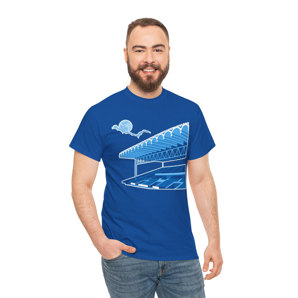 Manchester City Maine Road, Main Stand Cotton T-Shirt — Blue Retro Sports Venue Tee