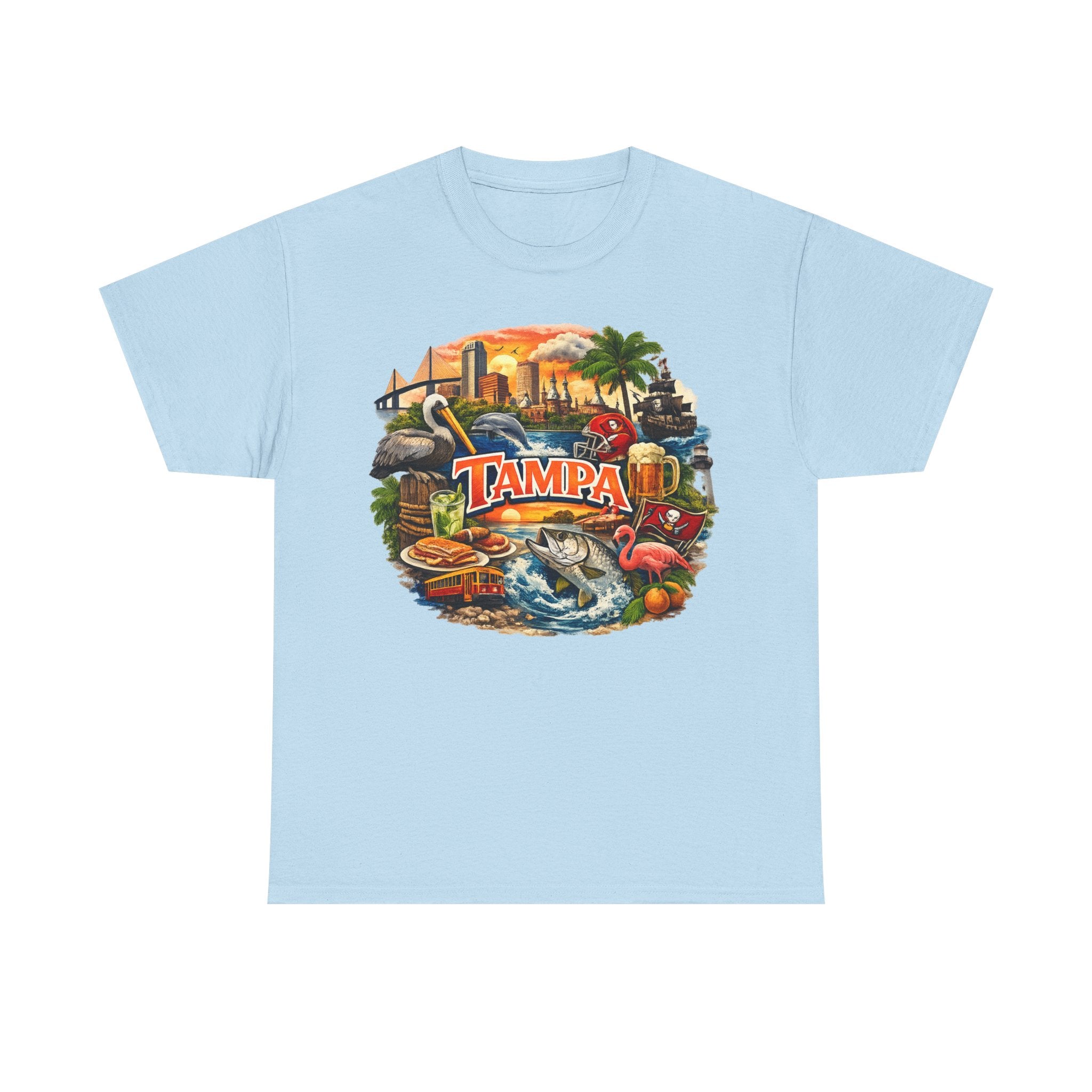 Tampa Florida Retro Scenic Tee — Vintage Beach, Skyline & Wildlife Graphic