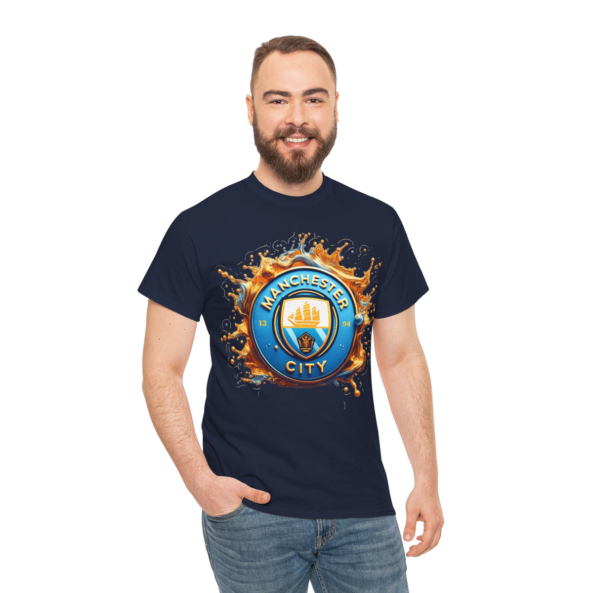 Manchester City Inspired Splash Logo Cotton T-Shirt