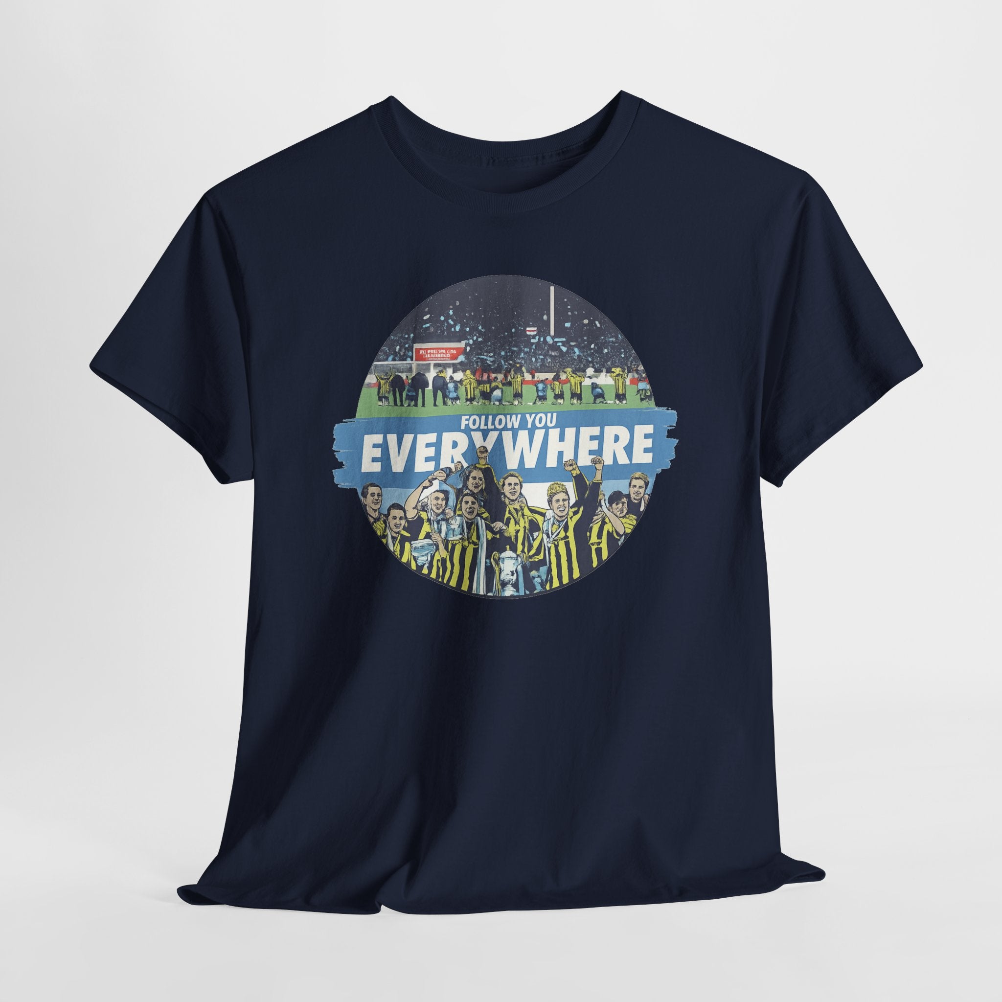 Manchester City Everywhere Soccer Crowd Graphic Tee — 'Follow You Everywhere' Fan Shirt
