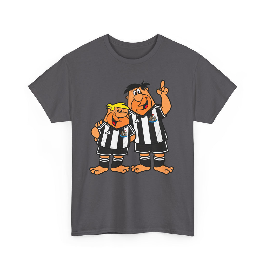 Newcastle United Flintstones Cartoon Cotton T-Shirt / Tee — Retro Striped Jersey Illustrations