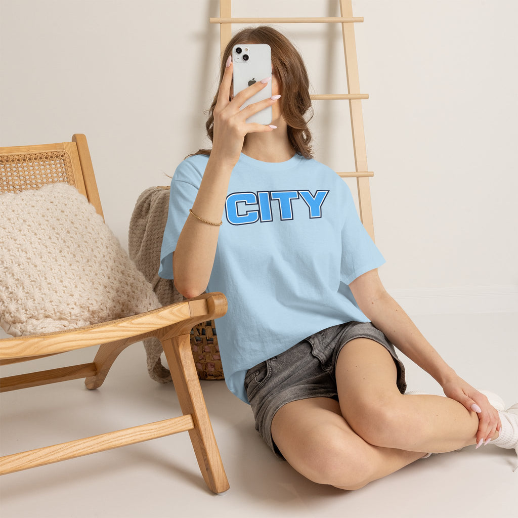 CITY Graphic Tee — Retro Man City Inspired Blue Block Letter T-Shirt