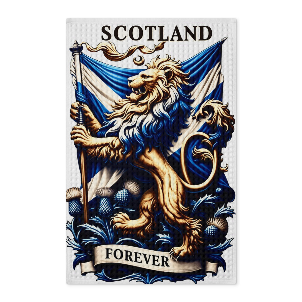 Scotland Lion Tea Towel - 'Scotland Forever' Waffle Kitchen Towel