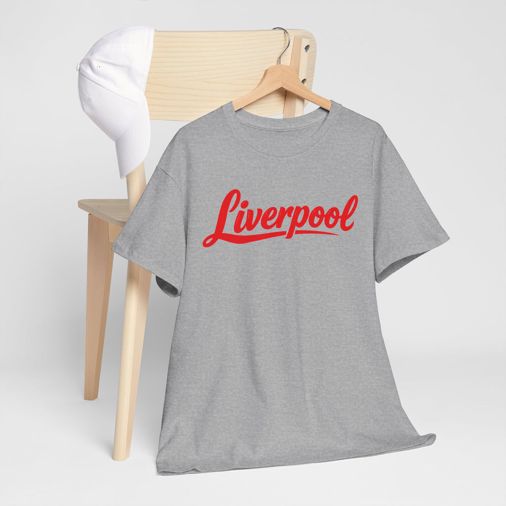 Liverpool Script T-Shirt — Retro Red Logo Tee for Fans