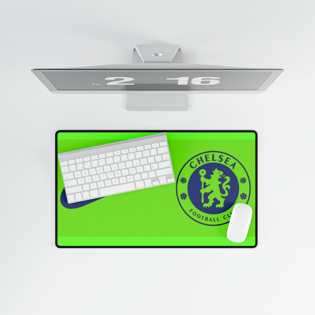 Chelsea FC Inspired Neon Green Desk Mat — Nike Swoosh Football Club Mousepad