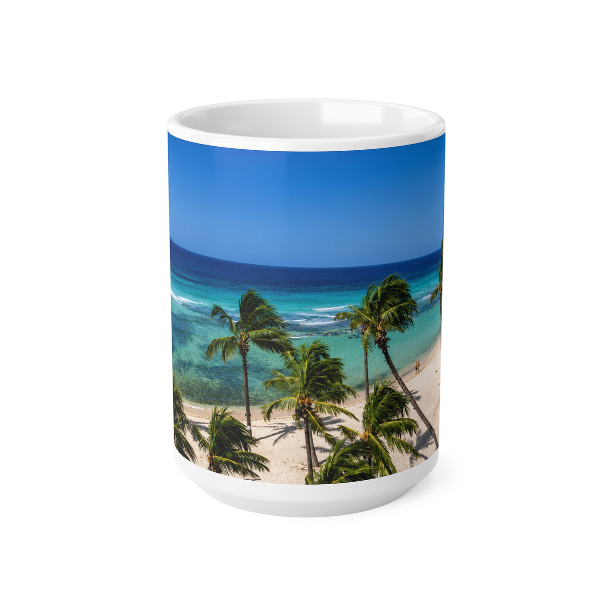 Barbados Beach Palm Trees Coffee Mug — Tropical Ocean Panorama Ceramic Mug (11oz & 15oz)