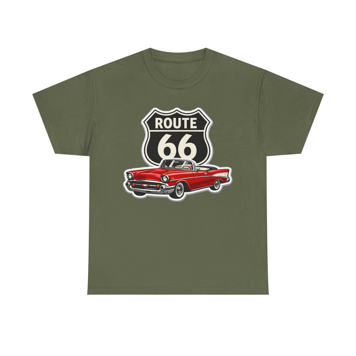 Route 66 Classic Car T‑Shirt — Retro Red Convertible Road Trip Tee