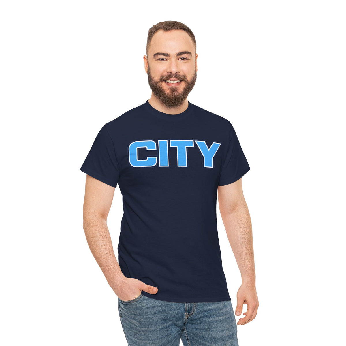 CITY Graphic Tee — Retro Man City Inspired Blue Block Letter T-Shirt