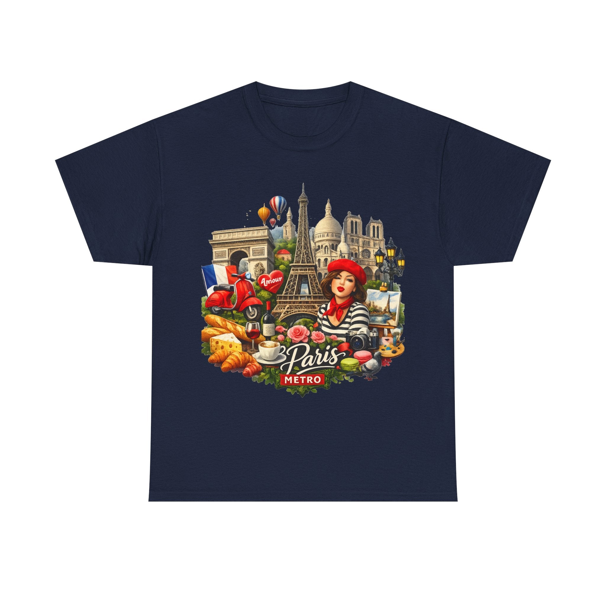 Paris Montage Tee — Eiffel Tower, Croissant & Metro Vintage Travel T‑Shirt