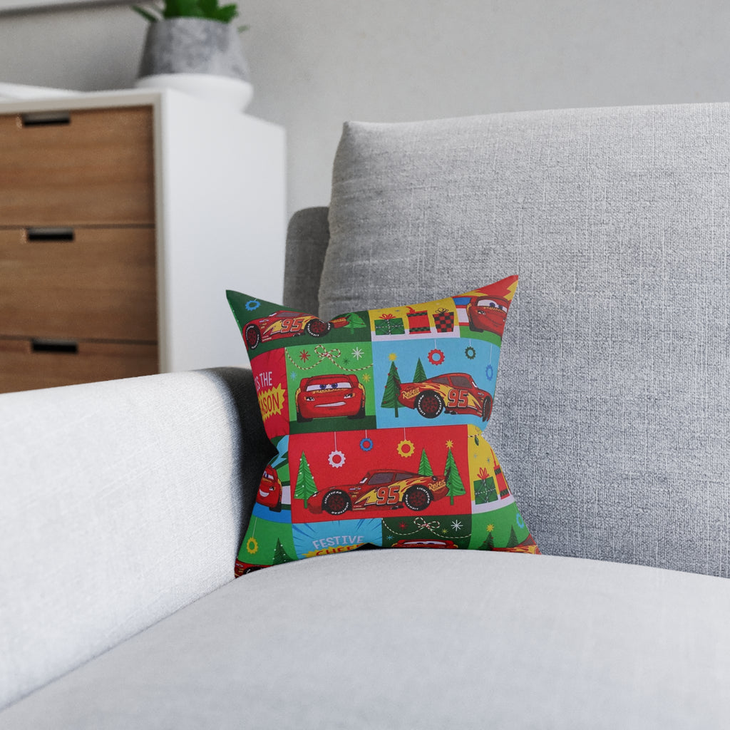 Cars Lightning McQueen Holiday Throw Pillow — Festive Kids Christmas Decor