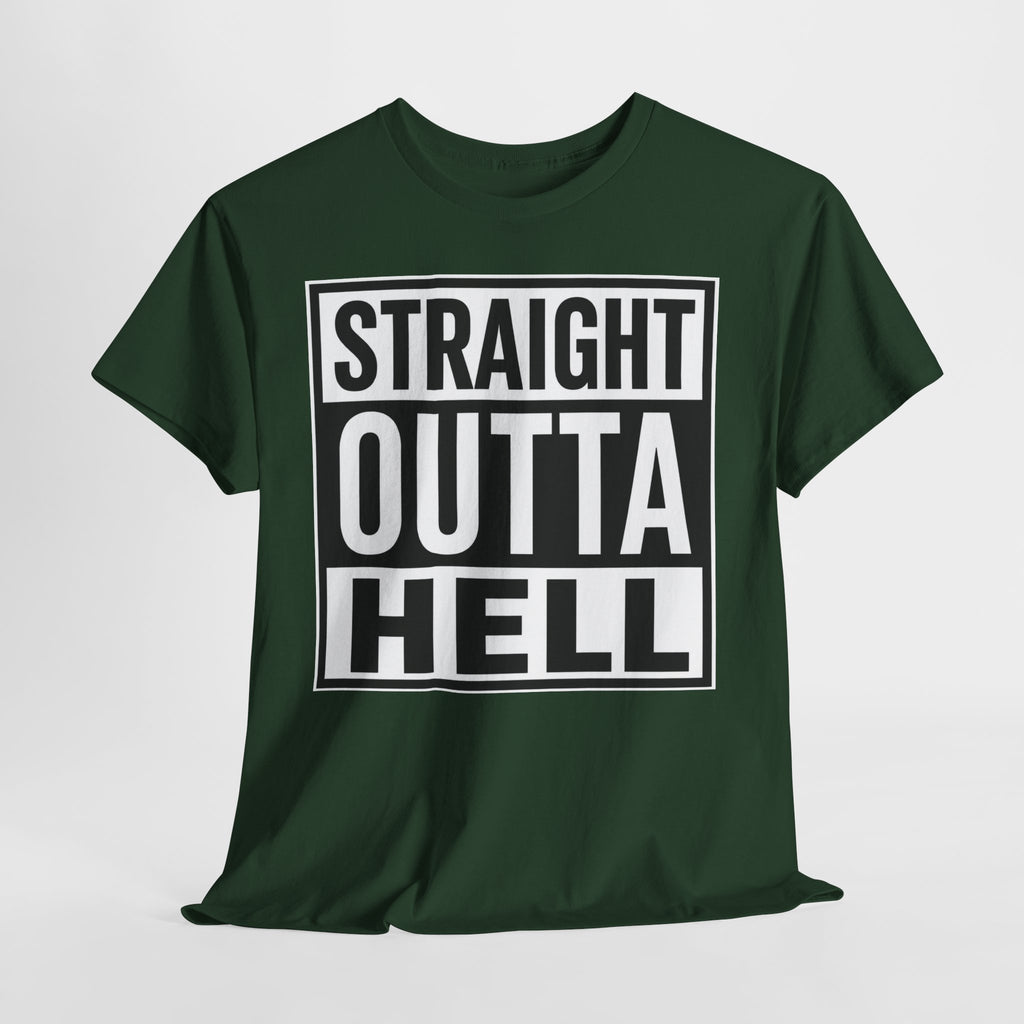 Straight Outta Hell T-Shirt — Bold Gothic Graphic Tee
