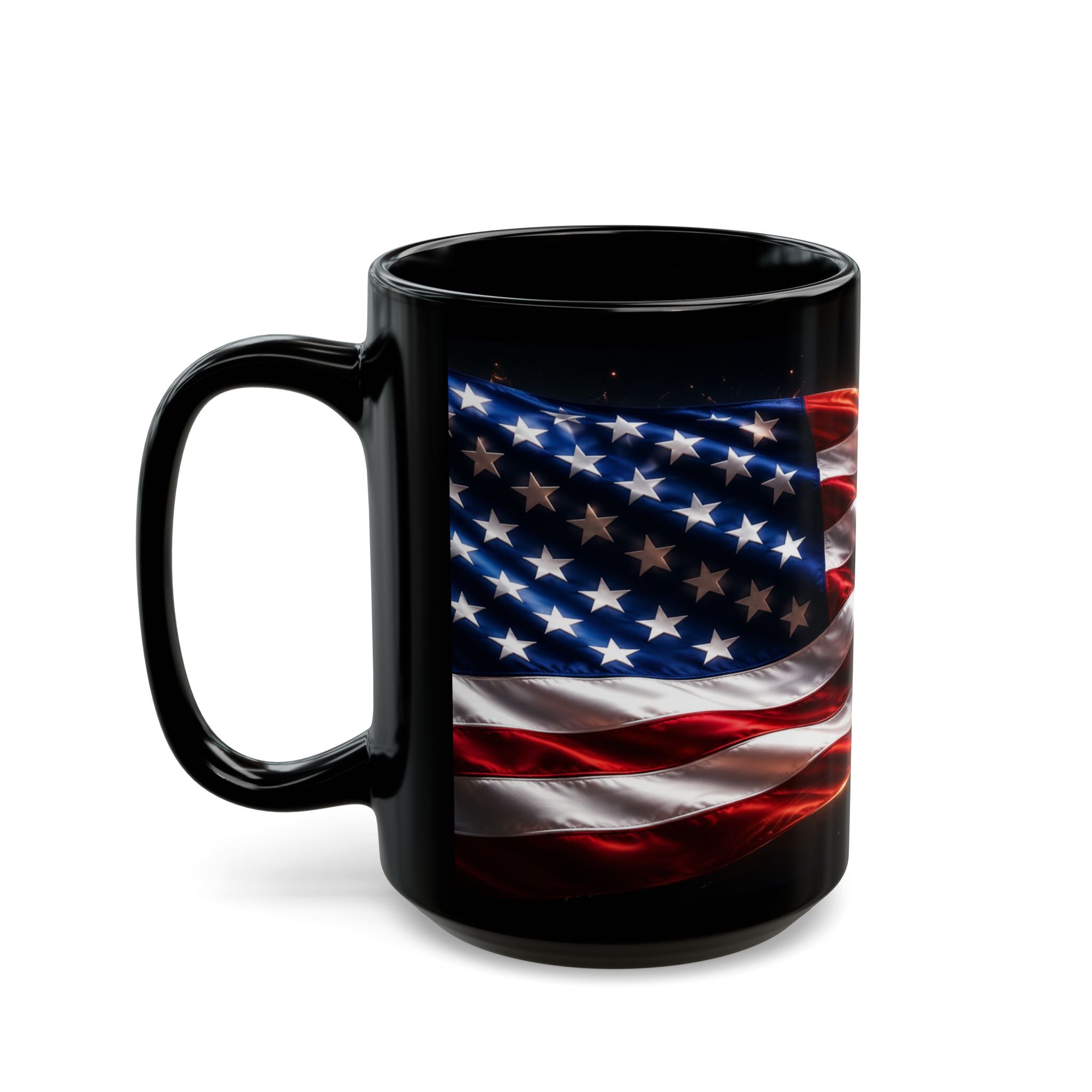 American Flag Black Mug – Waving USA Stars & Stripes Coffee Cup (11oz/15oz)