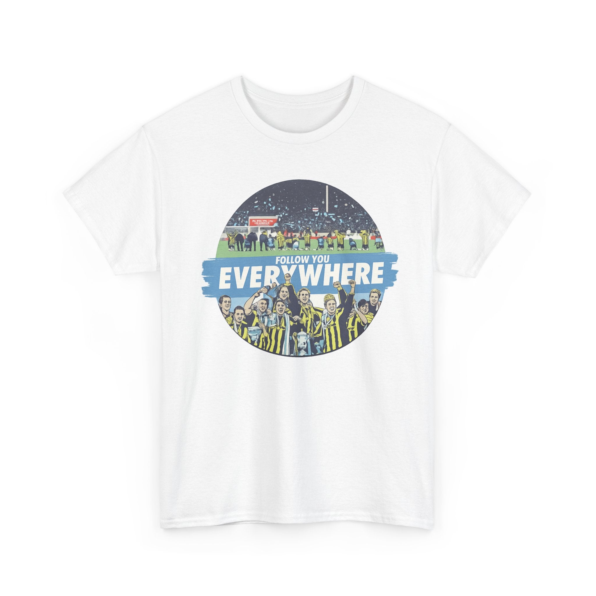 Manchester City Everywhere Soccer Crowd Graphic Tee — 'Follow You Everywhere' Fan Shirt