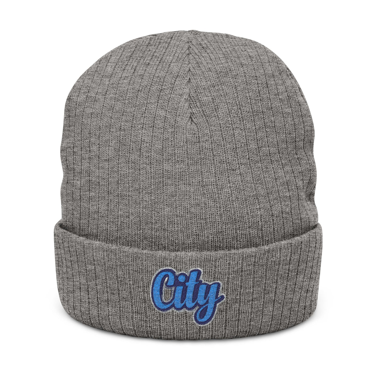 Embroidered 'City' Ribbed Knit Beanie – Cozy Urban Winter Hat
