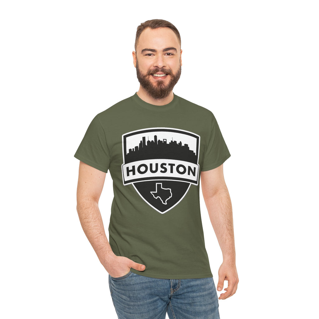 Houston Skyline Shield T-Shirt — Texas Outline City Pride Tee