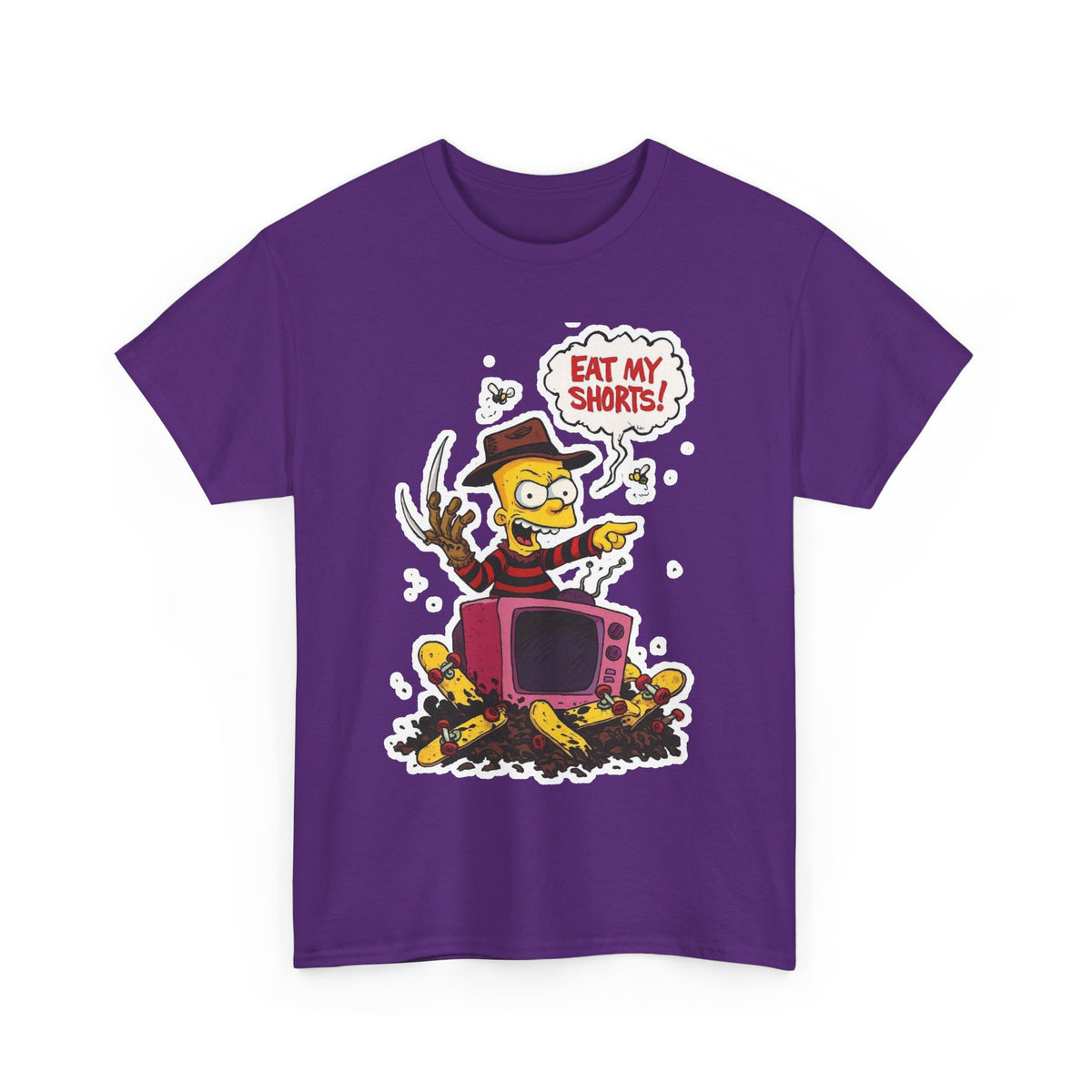 Horror TV Mashup Tee — “Eat My Shorts!” Retro Cartoon Tee
