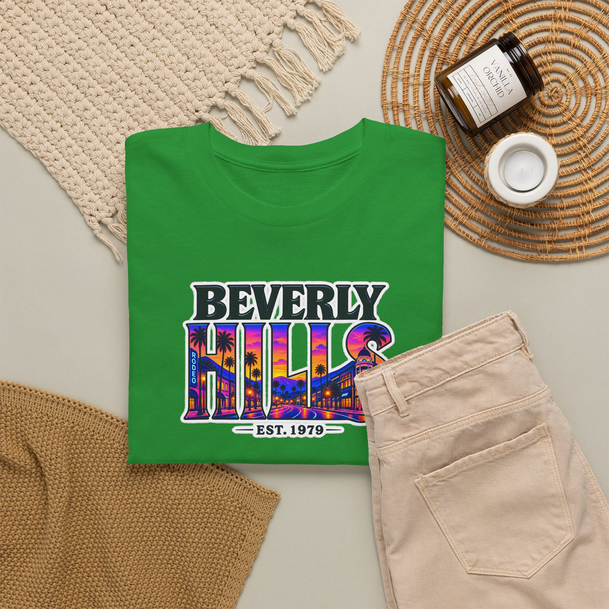 Beverly Hills Retro Sunset Tee — 'Beverly Hills EST. 1979' Graphic T-Shirt