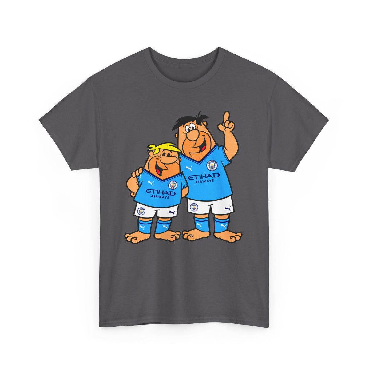 Manchester City The Flintstones Etihad Airways Cartoon Cotton T-Shirt