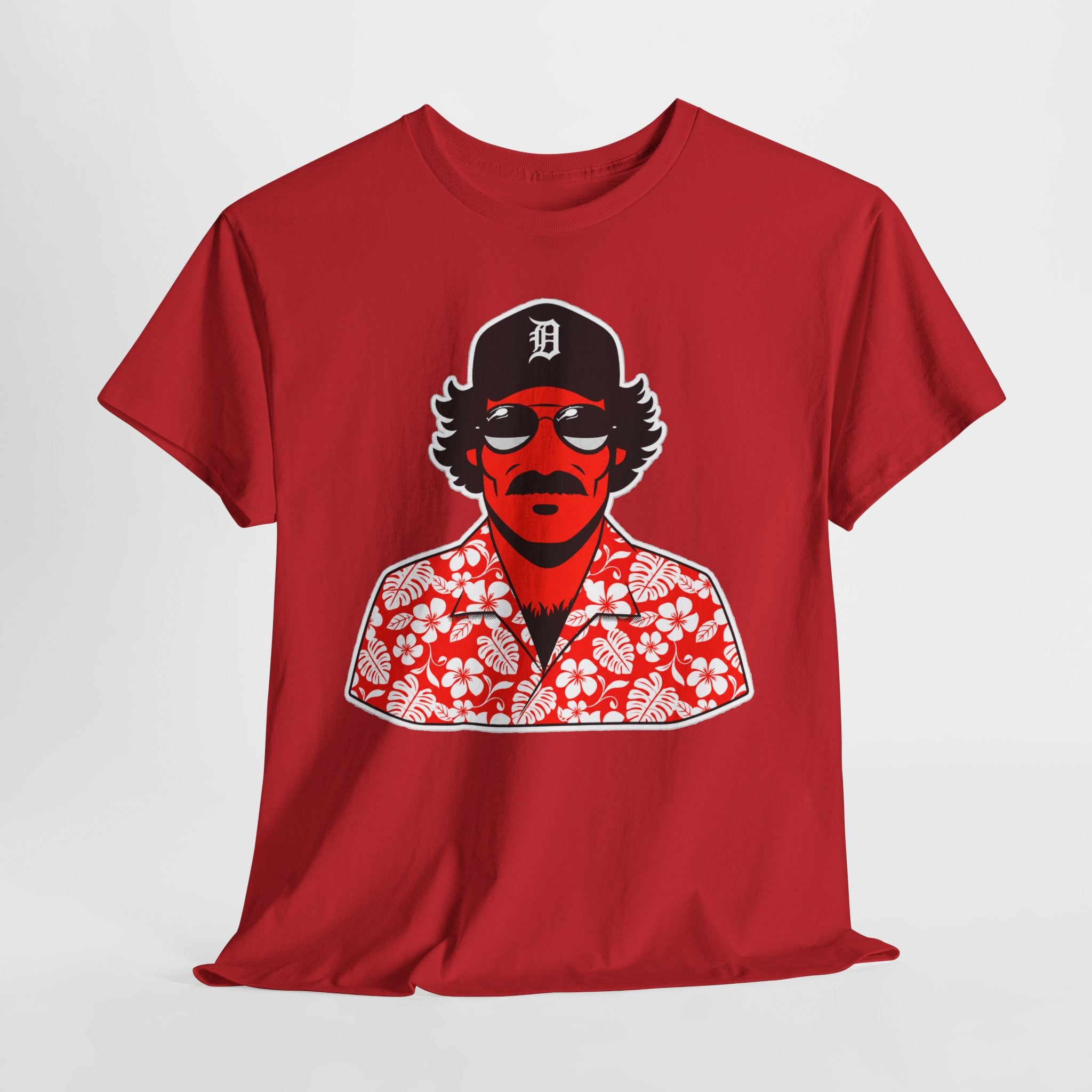 Magnum PI Retro Mustache Dude T‑Shirt – Hawaiian Shirt & Sunglasses Graphic Tee