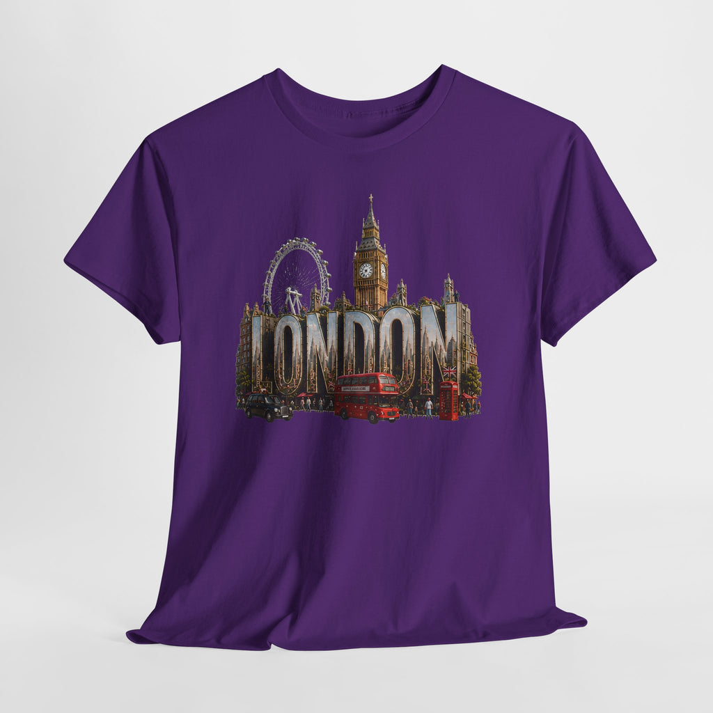 London Skyline T-Shirt — London Text with Big Ben & London Eye Graphic