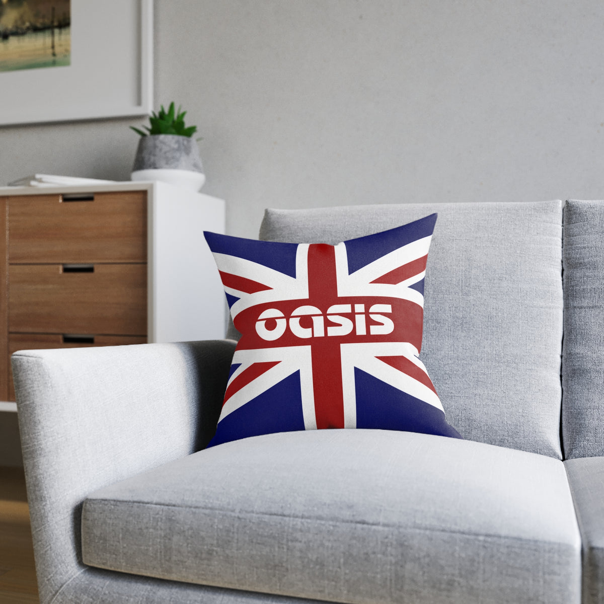 Union Jack Oasis Accent Pillow – British Rock Band Throw Cushion