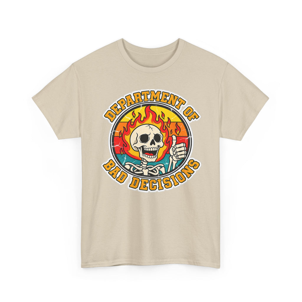 Department of Bad Decisions Skull T-Shirt — Retro Flaming Thumbs-Up Graphic Tee