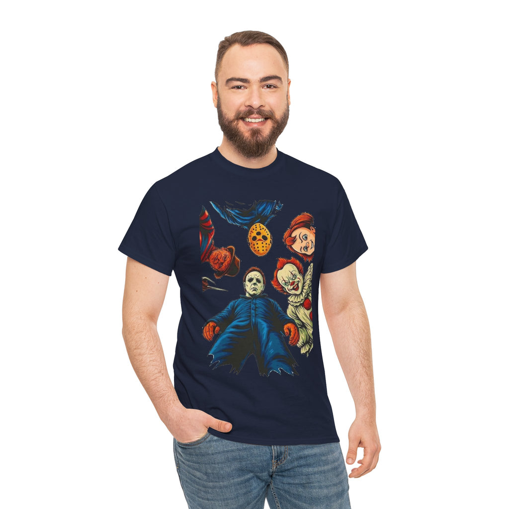 Horror Movie Icons Graphic Tee — Michael Myers, Jason & Classic Clowns Halloween T-Shirt