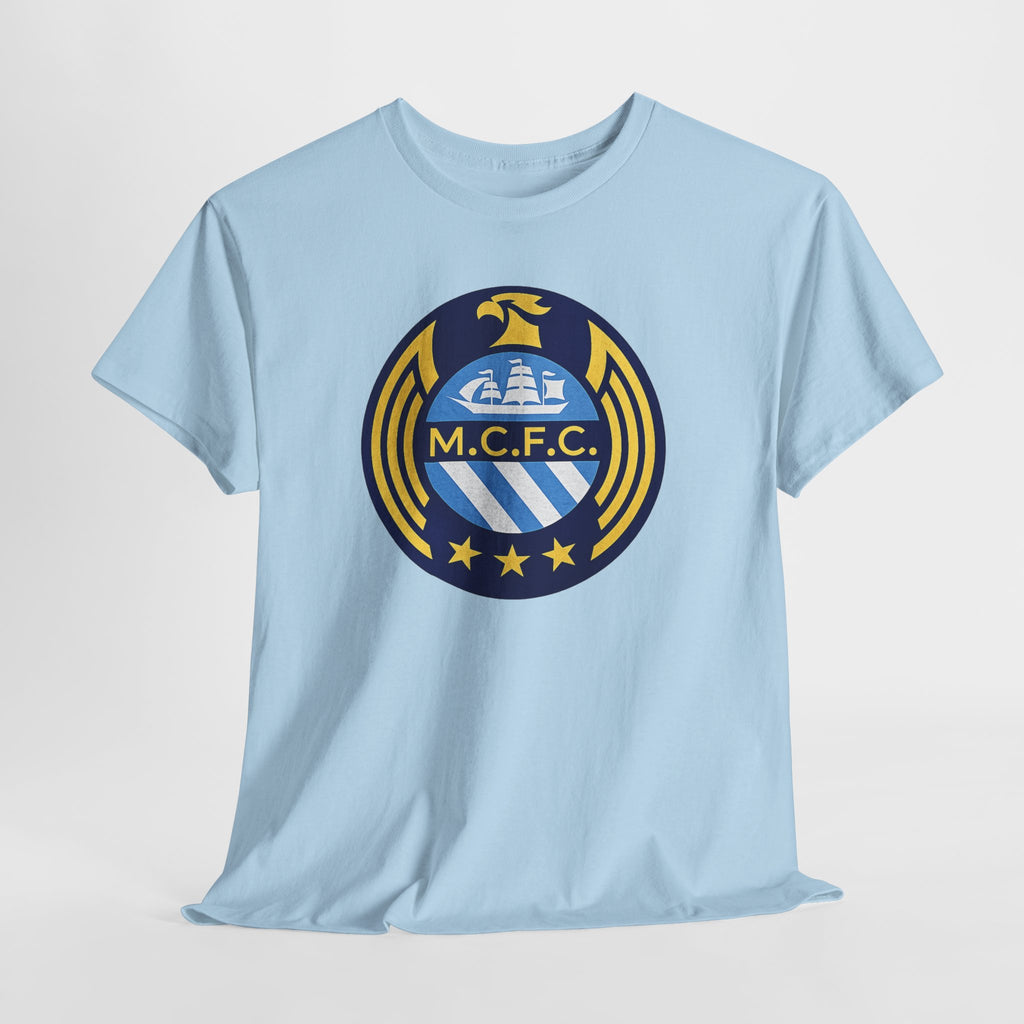 MCFC Crest T-Shirt — Vintage Blue & Gold Soccer Tee