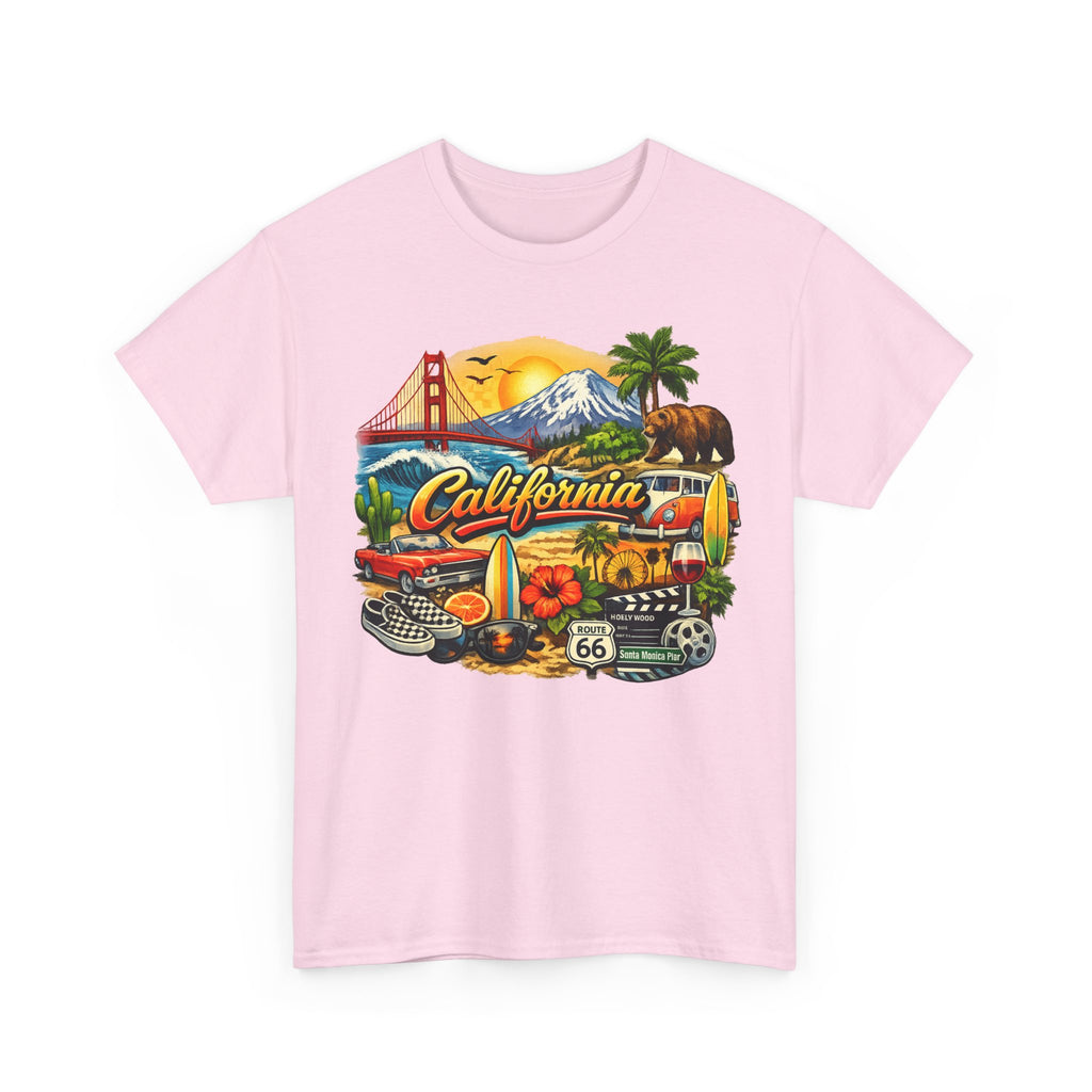 California Vintage Travel T-Shirt — Golden Gate, Palm Trees & Route 66 Tee