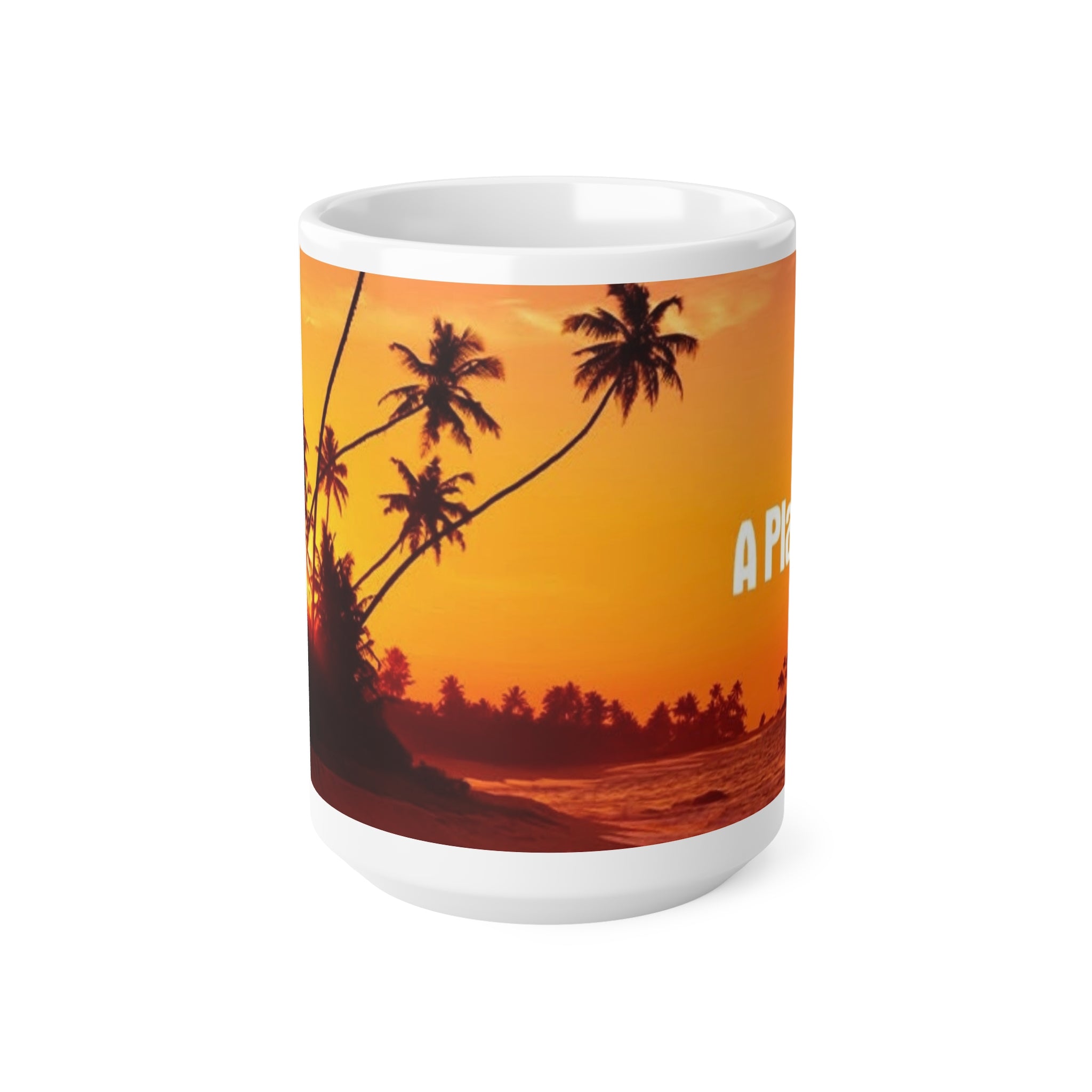 A Place in the Sun - Sunset Palm Beach Mug – Tropical Sunrise Ceramic Coffee Cup (11oz & 15oz)