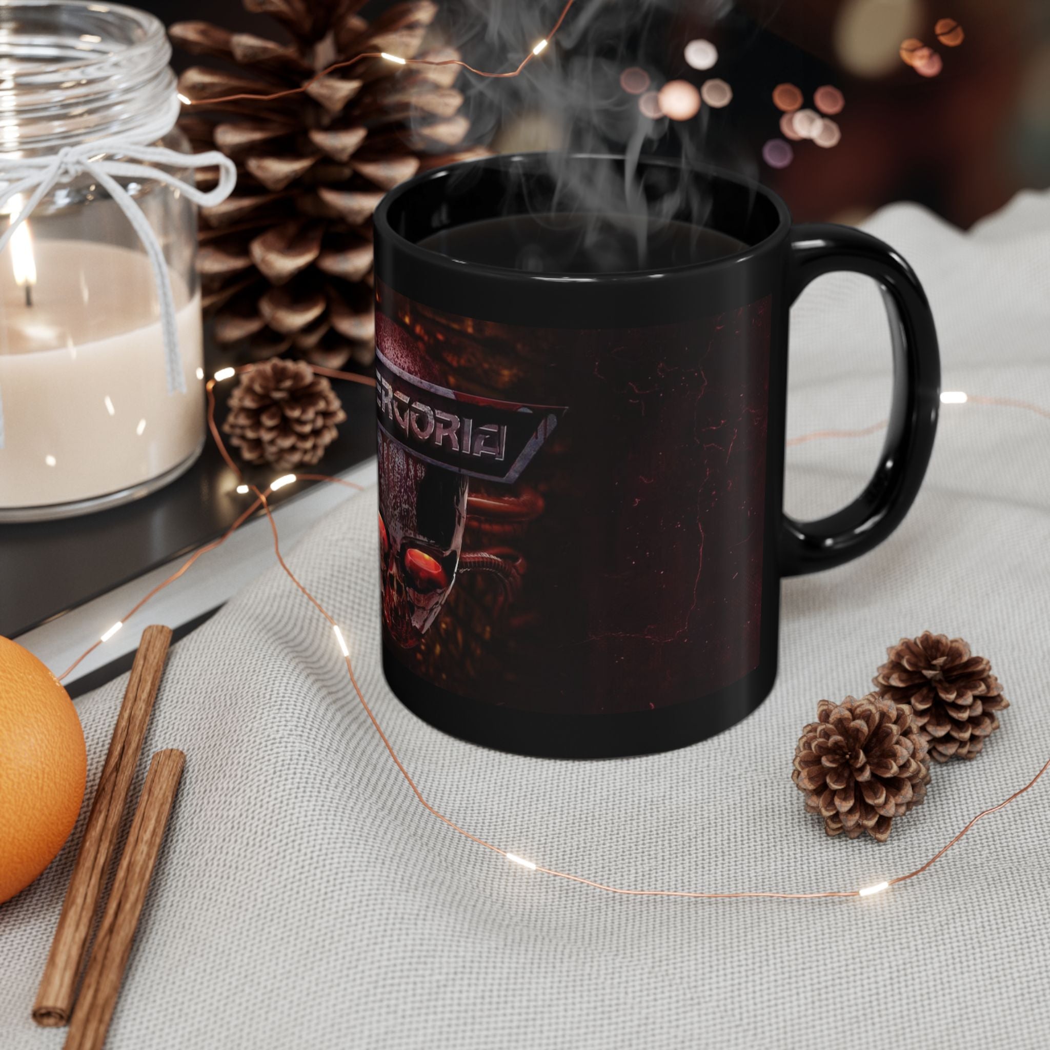 Cybergoria Skull Black Mug — Gothic Cyberpunk Coffee Cup (11oz/15oz)