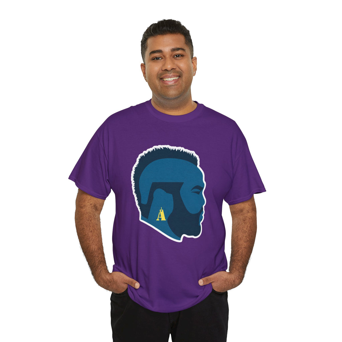 Mr T Profile Silhouette T‑Shirt – Blue Head & Gold Earring Graphic