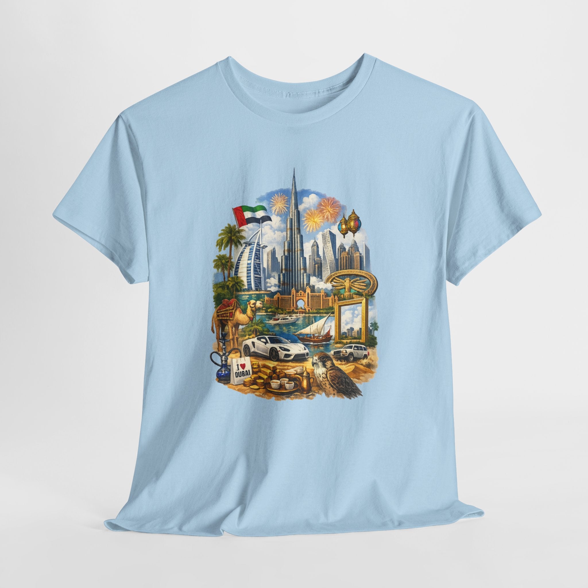 Dubai Skyline Beach Vacation T-Shirt – Retro Travel Collage Tee