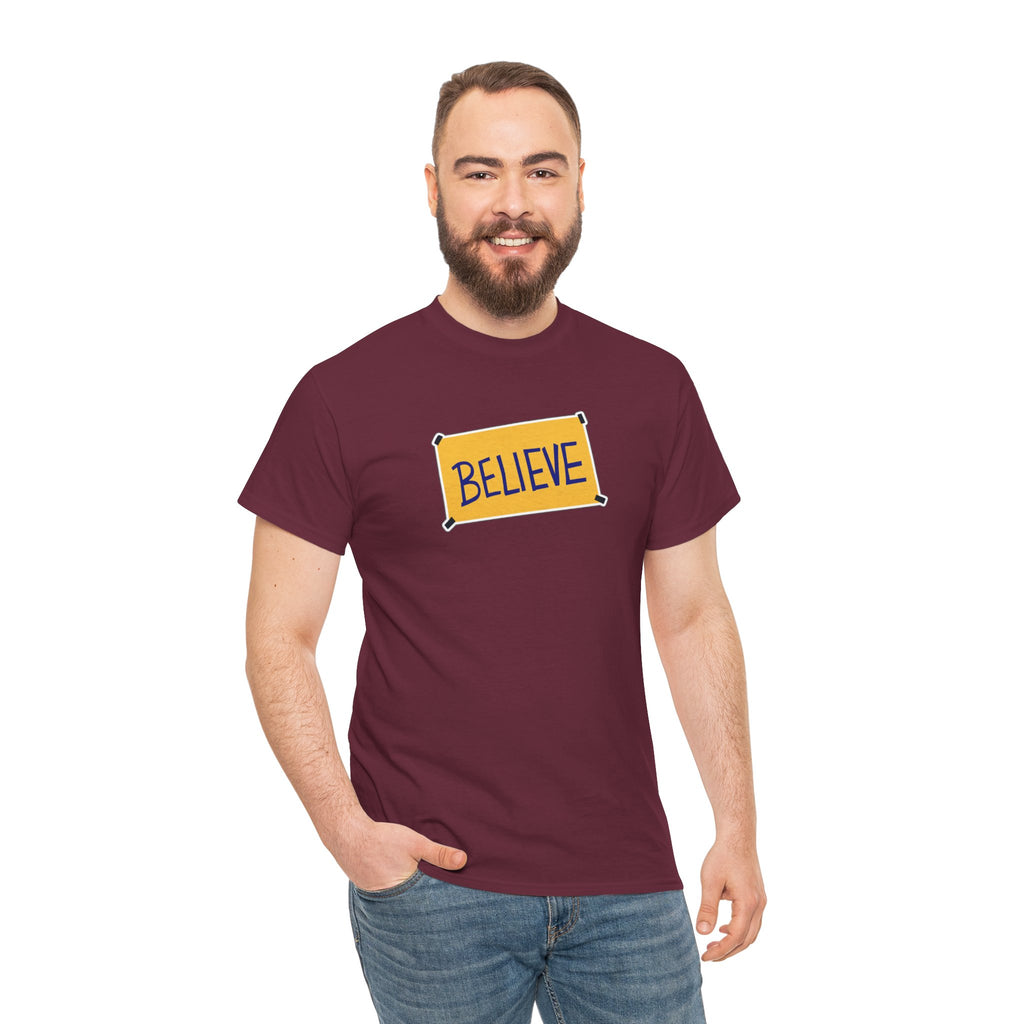 Ted Lasso Inspired Believe Graphic Tee — Inspirational Yellow Patch T-Shirt