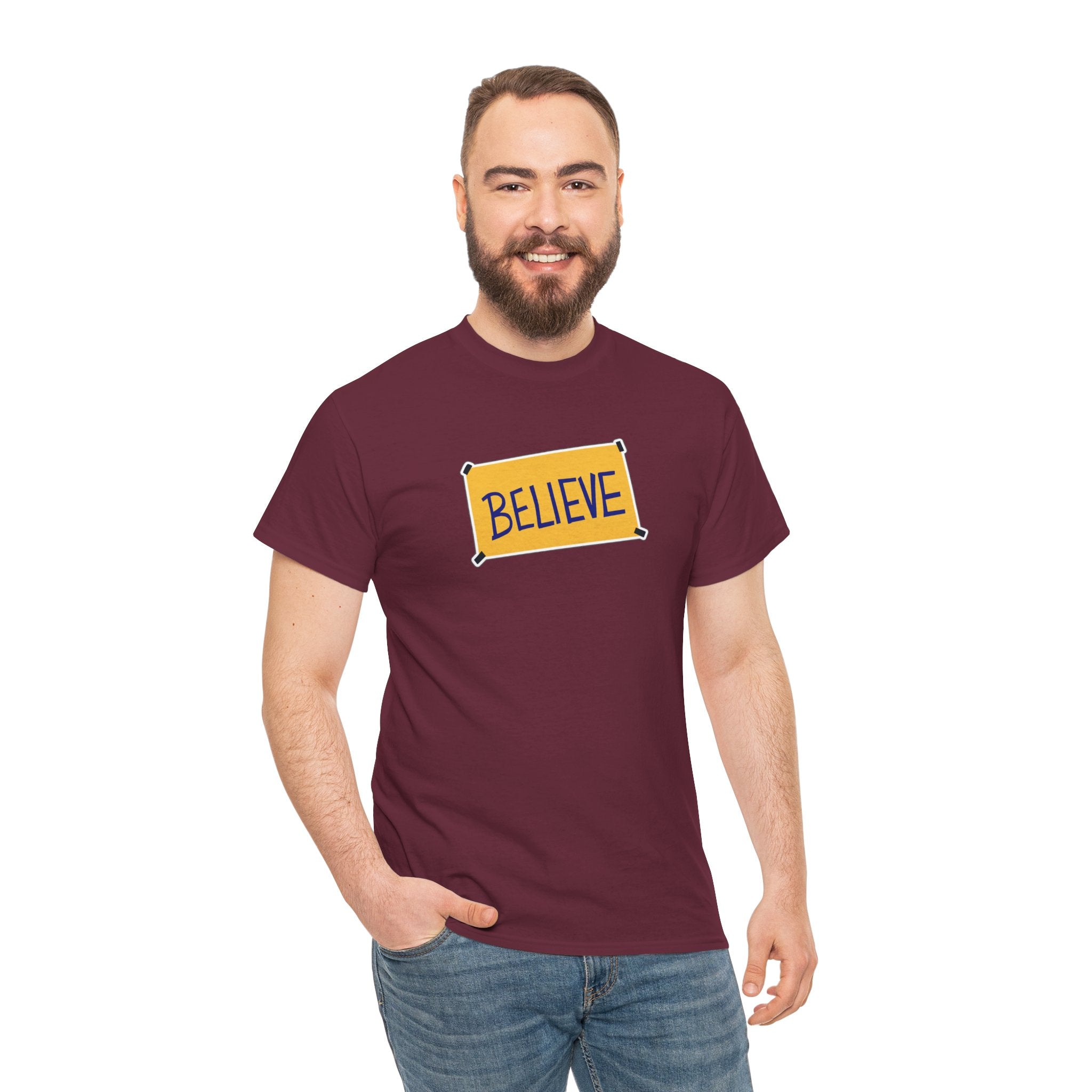 Ted Lasso Inspired Believe Graphic Tee — Inspirational Yellow Patch T-Shirt