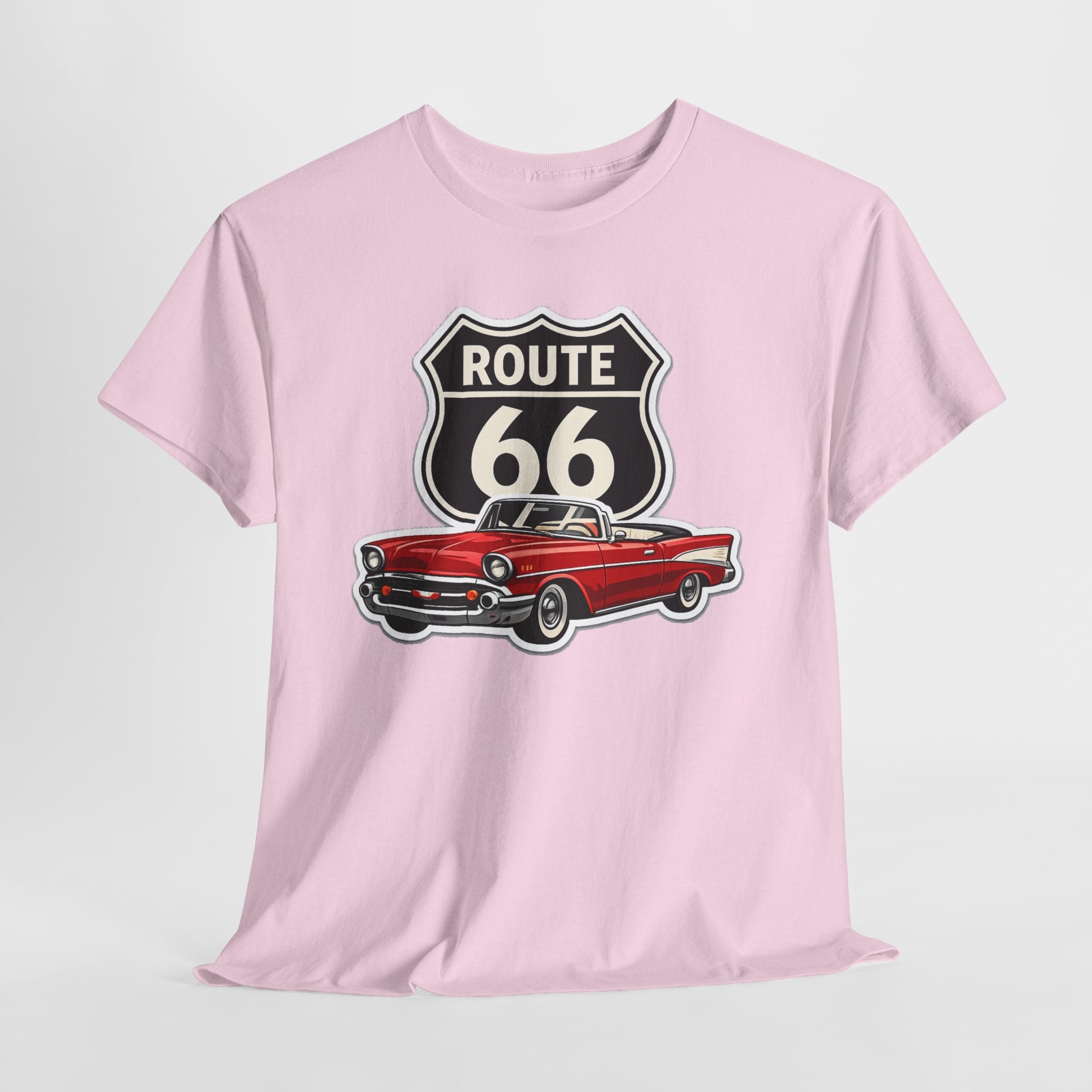 Route 66 Classic Car T‑Shirt — Retro Red Convertible Road Trip Tee