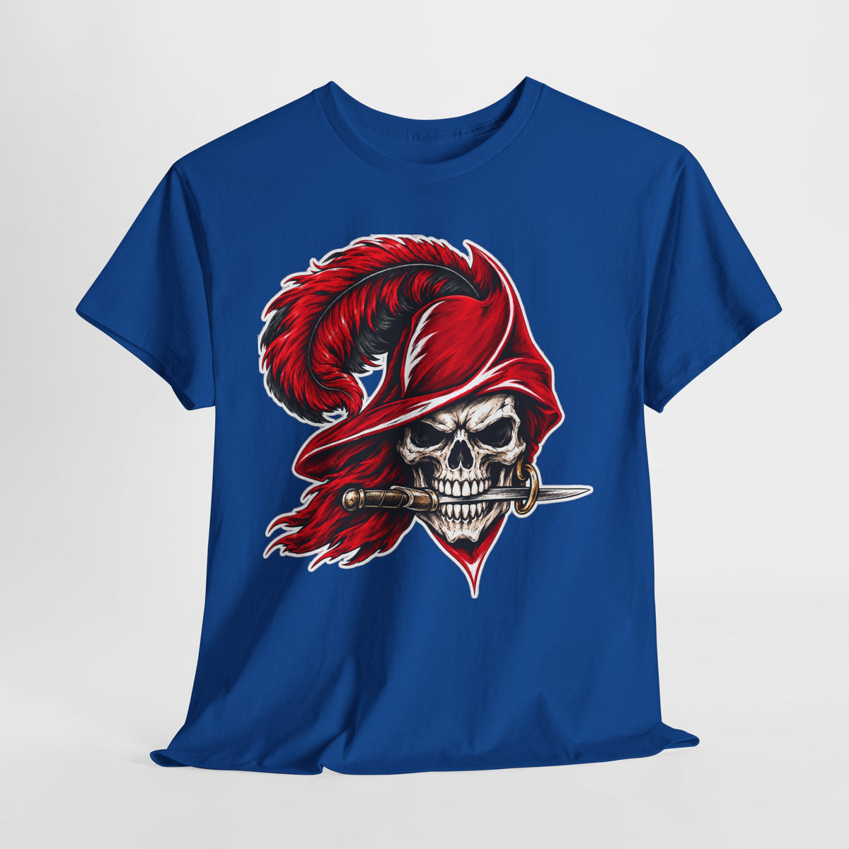 Skull Pirate Tee — Red Feathered Bandana Skull T‑Shirt