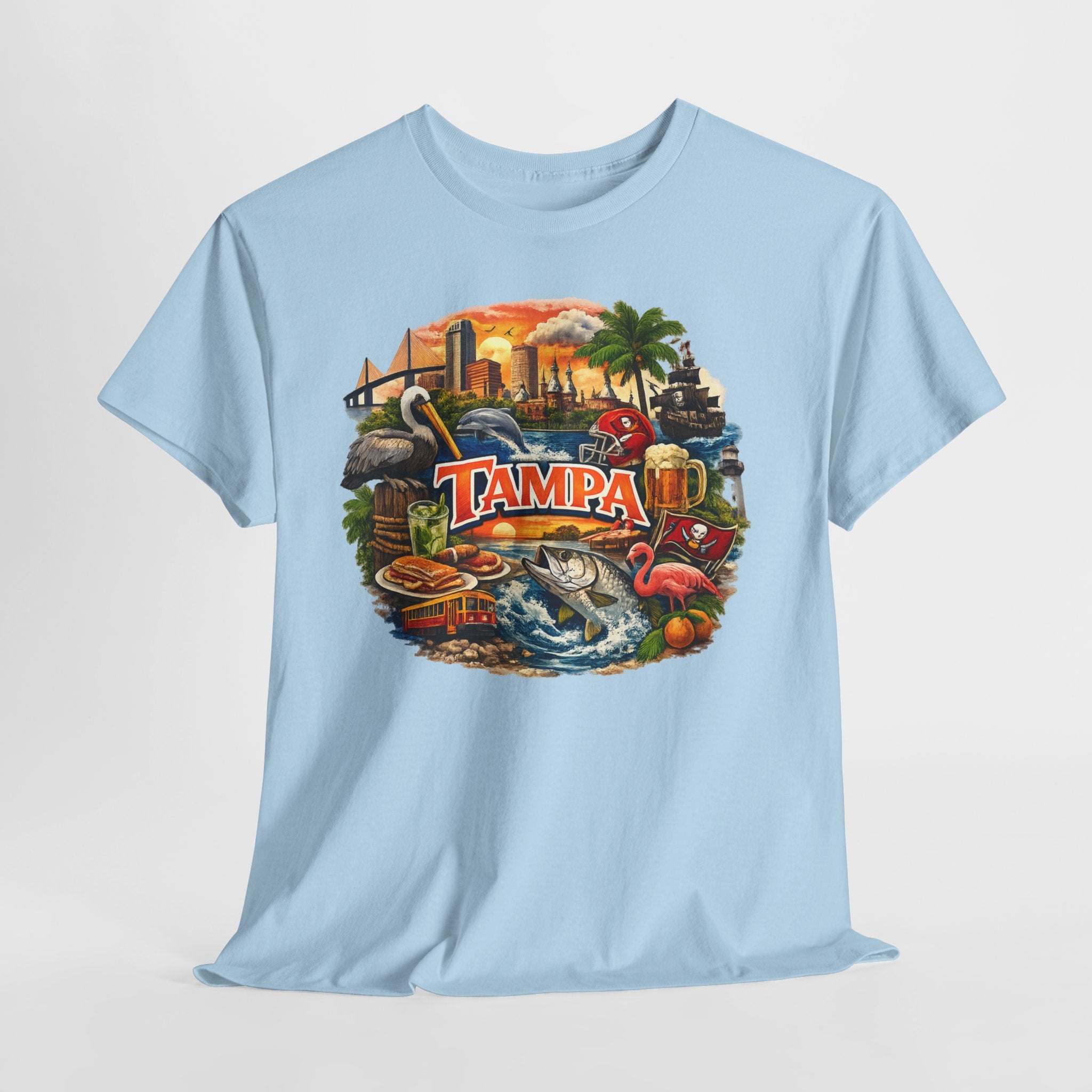 Tampa Florida Retro Scenic Tee — Vintage Beach, Skyline & Wildlife Graphic