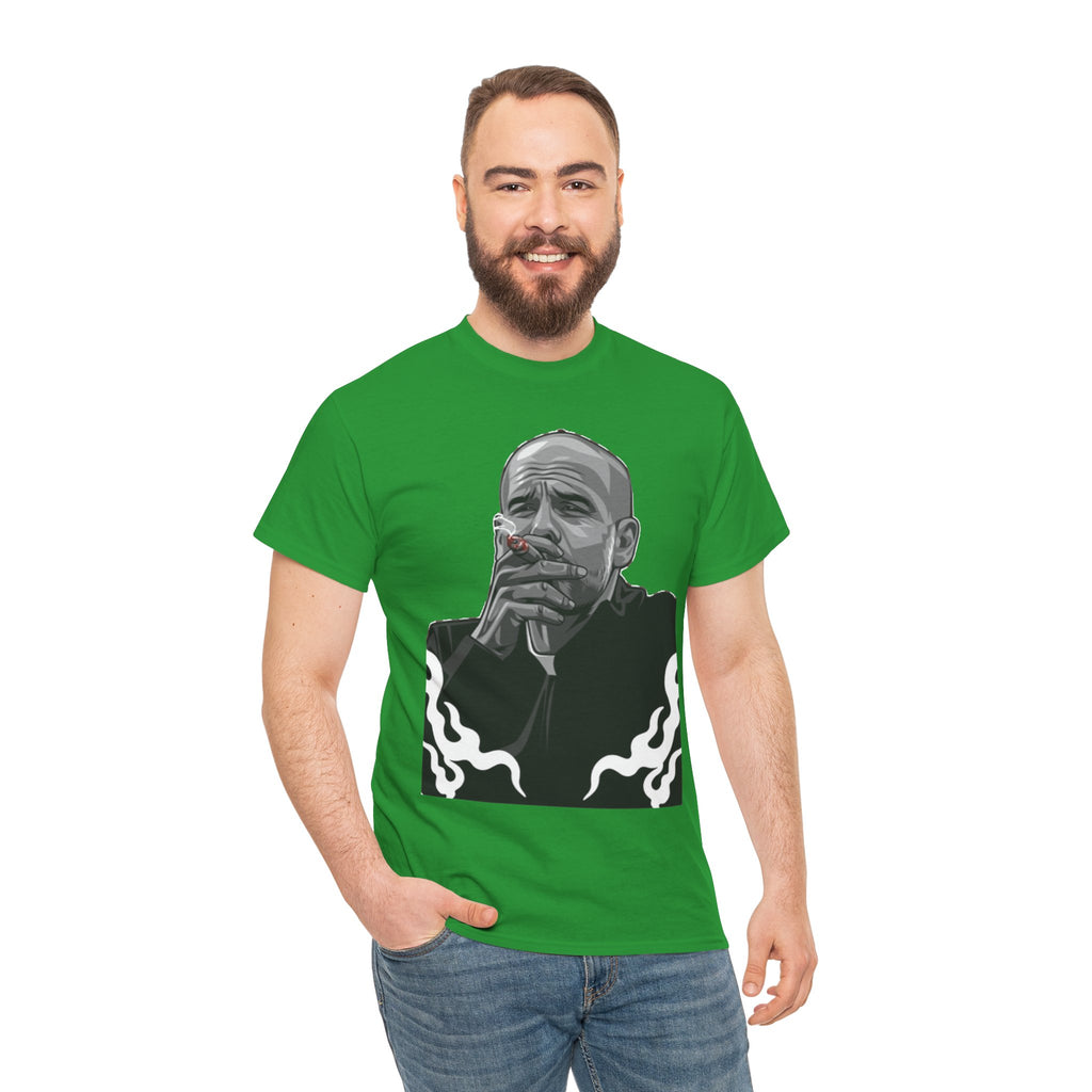 Pep Guardiola Smoking Portrait T‑Shirt — Moody Graphic Tee