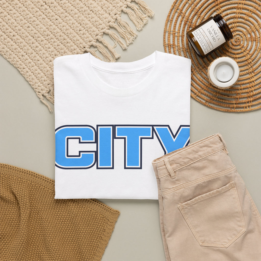CITY Graphic Tee — Retro Man City Inspired Blue Block Letter T-Shirt
